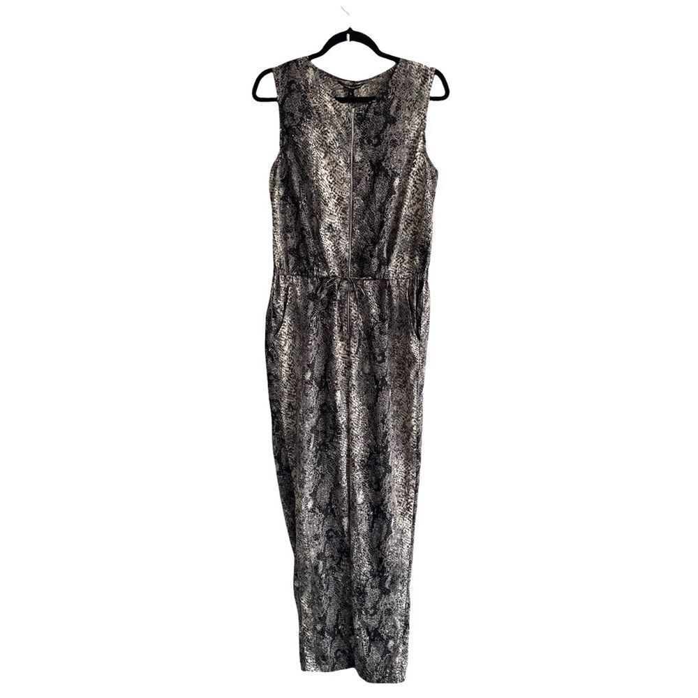 WALTER BAKER Black Gray Snake Print Sleeveless Jumpsuit Large